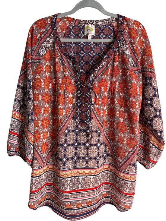 fig and flower Tops - fig and flower Anthropology Boho V-Neck Tunic - Red, Navy, Cream Size Large